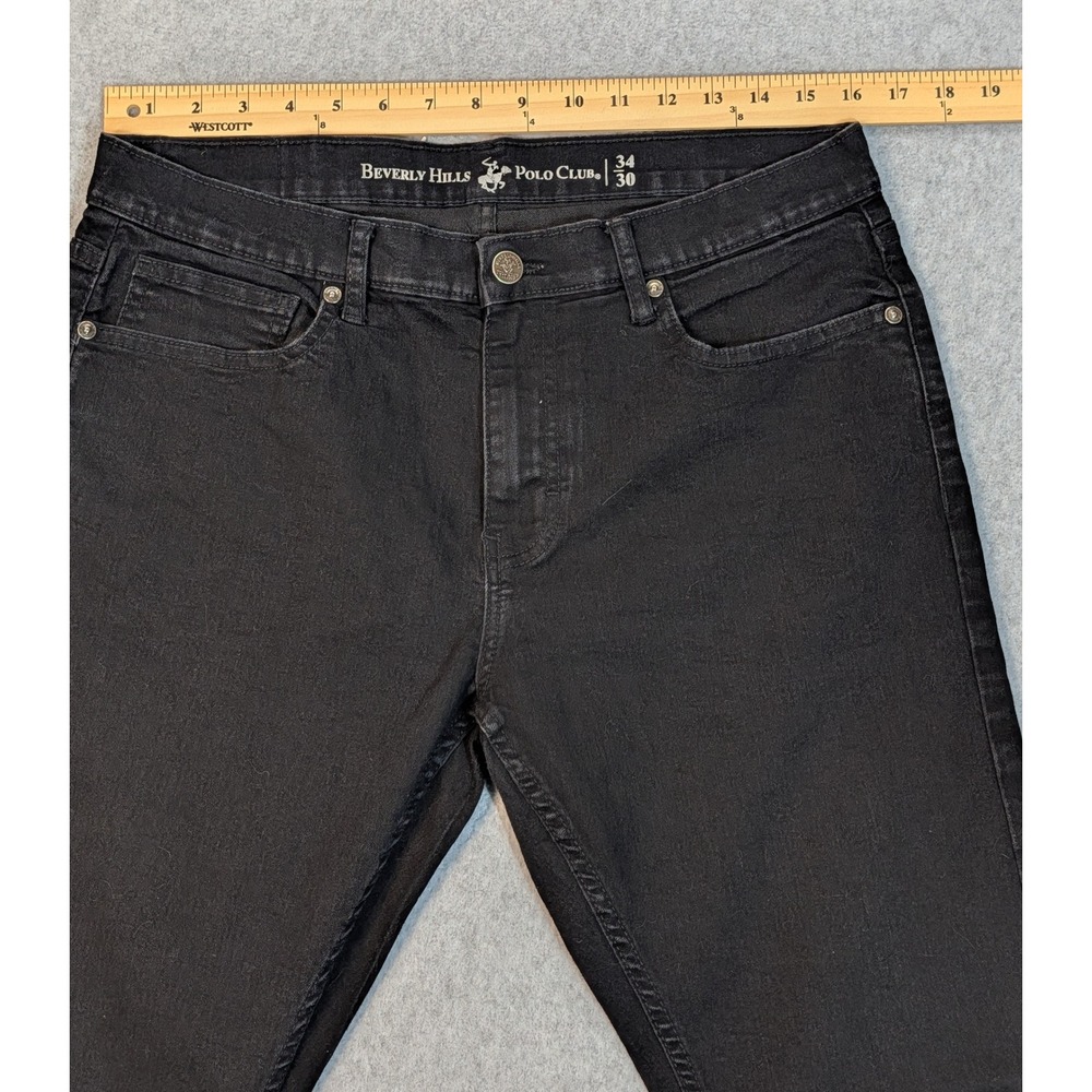 Beverly Hills Polo Club Mens Black Slim Straight Jeans 34x30 Stretch Denim - Picture 7 of 12